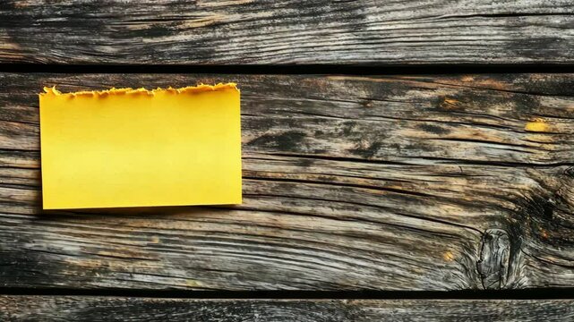 Bright yellow sticky note placed on rustic wooden background creates a contrast that draws attention to its message and purpose