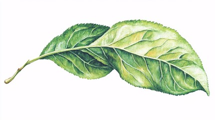 Obraz premium single peach leaf on a branch, caught in a gentle breeze, showing the fine veins and soft green edges. Peach leaves 