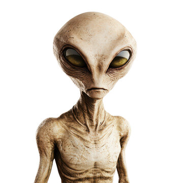 Unidentified alien extraterrestrial creature stands isolated against a transparent background, Alien Extraterrestrial Creatures Isolated on transparent background