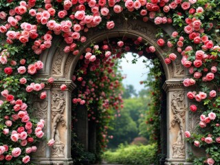 Enchanting Rose Archway in a Lush Garden"