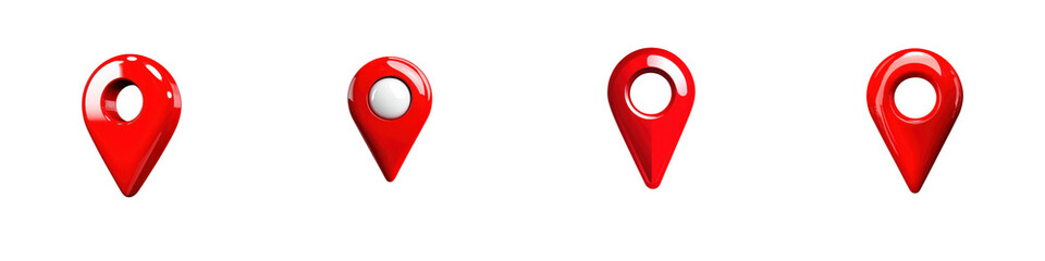 Collection set red map pins, symbolizing location markers.
