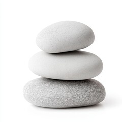 Fototapeta premium Balanced Zen Stones Stacked on White Background, Minimalist, Peaceful, Meditation, Wellness, Natural Harmony