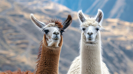 Obraz premium Detailed Comparison: Llama Versus Alpaca in their Natural Habitats