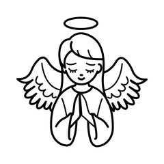 Naklejka premium Angel prayer icon in doodle style
