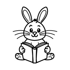 Bunny reading a book icon in doodle style