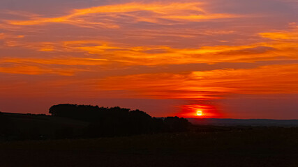 Sunset with clouds near Westerndorf, Wallersdorf, Dingolfing-Landau, Bavaria, Germany
