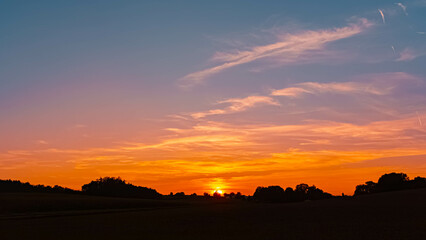 Sunset with clouds near Wisselsdorf, Landau an der Isar, Dingolfing-Landau, Bavaria, Germany