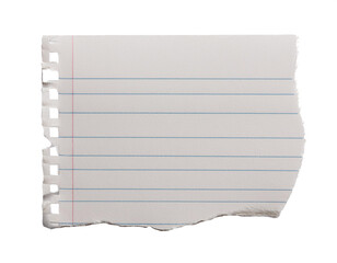 torn out piece of lined block sheet, isolated on white background, cutout
