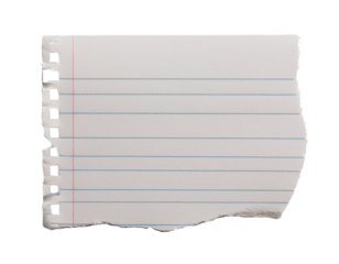 torn out piece of lined block sheet, isolated on white background, cutout