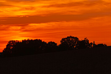 Sunset with clouds near Wisselsdorf, Landau an der Isar, Dingolfing-Landau, Bavaria, Germany
