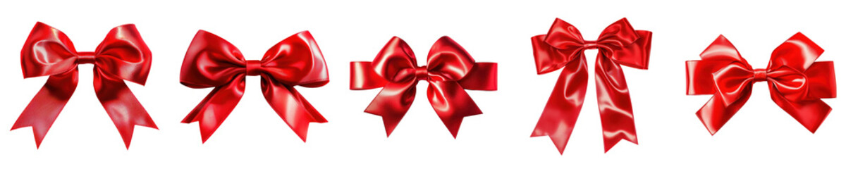 Valentine elements. Collection set various red decorative bows.