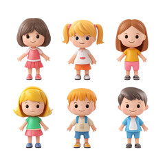 Charming cartoon children playing together on a bright transparent background in a cheerful setting, 3d cartoon of little childrenisolated transparent background