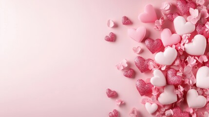 A whimsical array of vibrant hearts dances across a soft pink canvas, inviting love and joy, with ample space to share sweet messages.