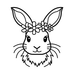 A doodle icon of cute easter bunny wearing floral headband