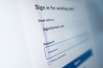 Login screen displaying email and password input fields for user authentication