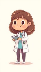 A Cute Young Female Doctor Holds a Clipboard