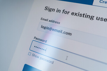 Login screen displaying email and password input fields for user authentication