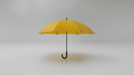 A single yellow umbrella stands on a white background