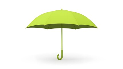 A lime green umbrella stands closed on a white background