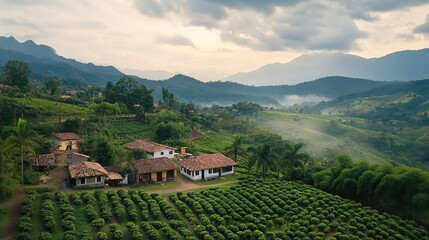 Fototapeta premium Explore coffee bean origins, unique flavors, rich aroma, lush farms, sustainable practices, expert growers.