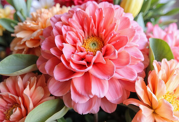 Bouquet of pink garden peonies