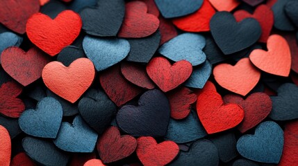 Obraz premium A vibrant backdrop filled with a mix of red and blue hearts, symbolizing love and passion, perfect for celebrating Valentine's Day.