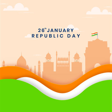 Happy Republic day of India vector illustration on paper cut origami design concept with 76 years of celebration.
