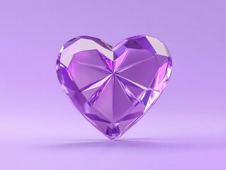 Fototapeta premium Purple heart shape crystal valentines day symbol sticker isolated on purple background