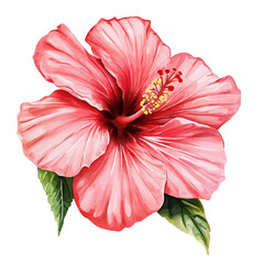 A watercolor of a hibiscus flower, isolated on a white background. Hibiscus flower vector.
