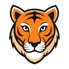 A simple, bold royal Bengal tiger mascot logo featuring a sleek, fierce tiger head with vibrant orange and black stripes, exuding strength and majesty.