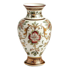 Elegant antique vase with intricate floral designs isolated on a transparent background for artistic display, Antique vase isolated on transparent background