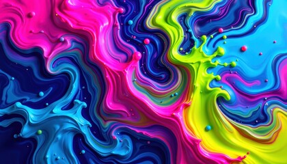 Fototapeta premium Neon Liquid Ink with High Energy Glowing Colors and Abstract Waves