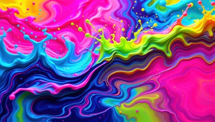 Obraz premium Neon Liquid Ink with High Energy Glowing Colors and Abstract Waves