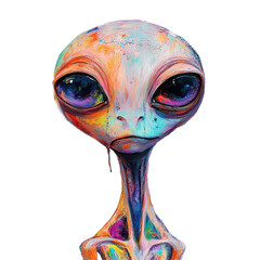 An ethereal alien creature with large eyes and a vibrant hue displays a mix of colors, Beautiful Alien   Extraterrestrial Being on transparent background
