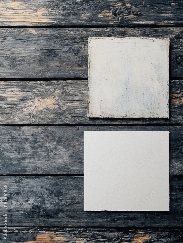 Poster mock up space with two empty rectangles on rustic wooden background ready for text and design. gener
