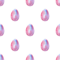 Easter eggs background. Seamless watercolor pattern with blue and pink eggs for wrapping paper, wallpaper, holidays textile, fabric print