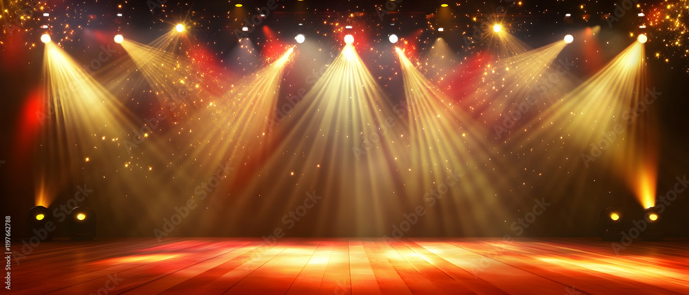Wall mural dazzling stage with golden rays and sparks creating an energetic and captivating atmosphere for a ba