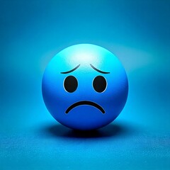 "Sad Emoji Ball on Blue Background: Symbolizing Blue Monday and Reflecting Themes of Sadness"