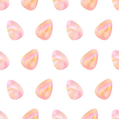 Easter eggs coral background. Seamless watercolor pattern with pink and yellow eggs for wrapping paper, wallpaper, holidays textile, fabric texture
