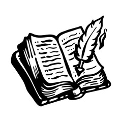 A sketchy icon of novel writing with a feather pen