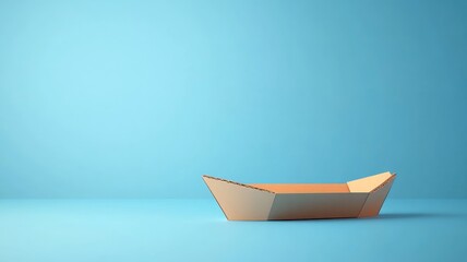 Minimalist cardboard boat on blue background
