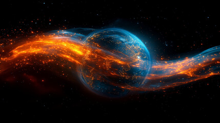 Obraz premium Glowing earth surrounded by vibrant cosmic stream in space