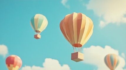 Fototapeta premium Colorful hot air balloons float in clear sky