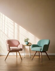 Serene Therapy Room Setup: Three Comfy Armchairs in a Cozy Triangle Formation with a Petite Chair