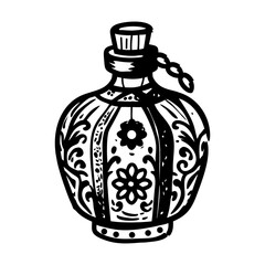 Beautiful perfume bottle icon in doodle style