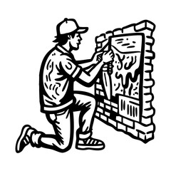 A character doing wall painting icon in doodle style