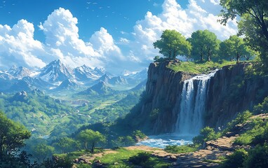 Sunny Waterfall Highlands Viewpoint