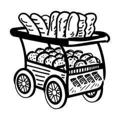 A sketchy style icon of a bread cart