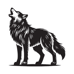Simplified howling wolf silhouette for modern media projects - Howling wolf illustration - minimallest howling wolf vector
