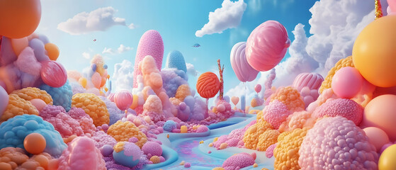 Dreamlike scene of a magical world filled with vibrant colors and a sense of happiness  -